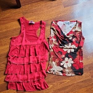 Red Sleeveless Ruffle Top Set